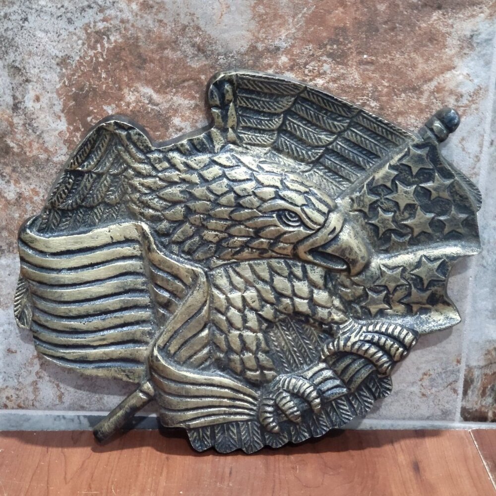 Vintage Large Brass American Eagle Wall Mount Decor Metal Wall Art Sculpture